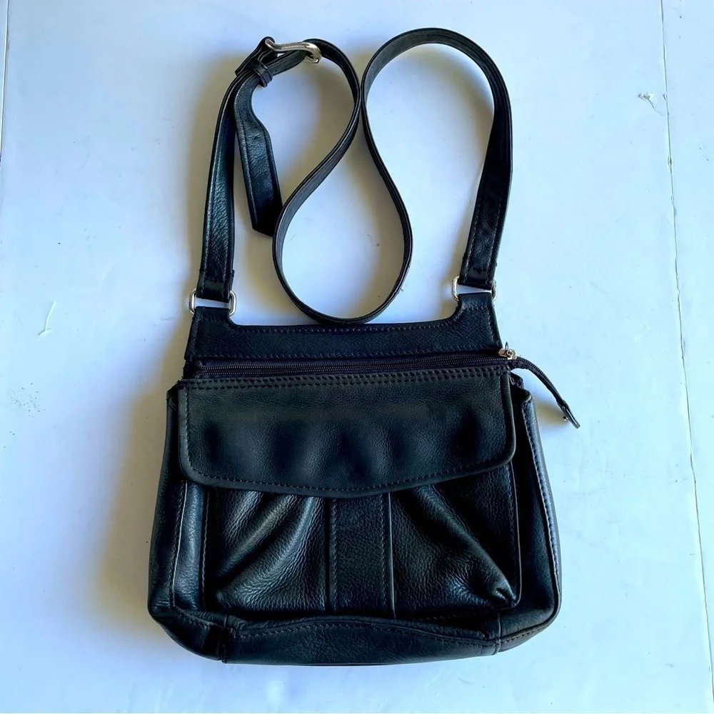 FOSSIL Purse Classic Black Vintage Pebbled Leather Crossbody Shoulder Bag 75082 - Picture 1 of 15
